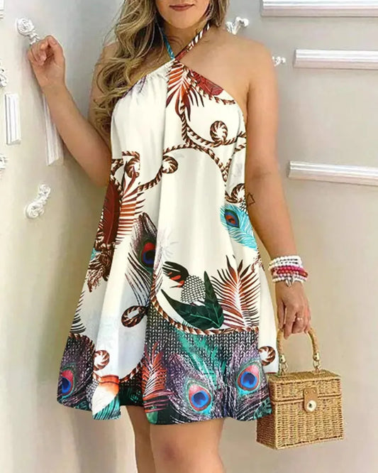Floral Halter Mini Dress – Boho Backless Beach Style