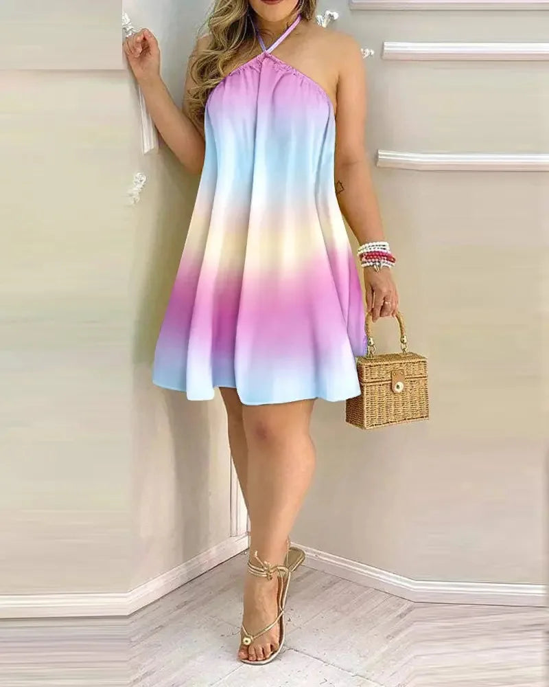 Floral Halter Mini Dress – Boho Backless Beach Style