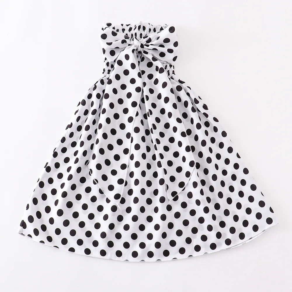 D4428-White Color Girls Boho Floral Sundress with Ruffles and Necklace